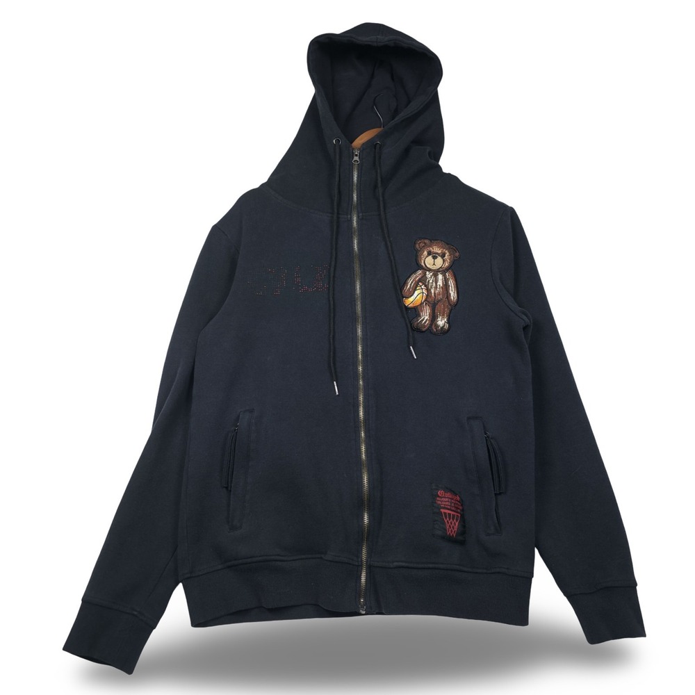 CivilizeD Black Basketball Teddy Bear Rhinestone Zip Hoodie Small Streetwear Y2K - Picture 2 of 12